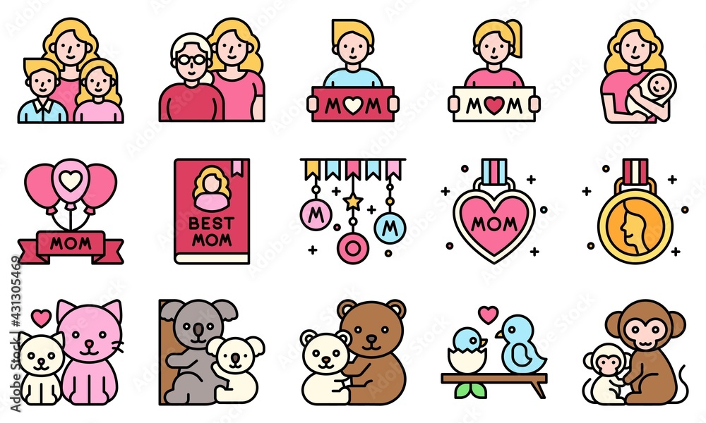 Mother day related filled vector icon set 2