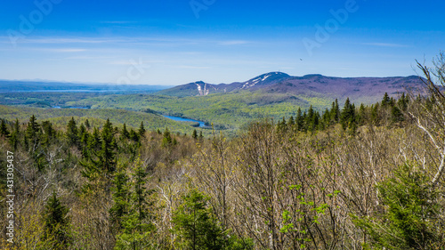 View in spring on Mont Orford from the summit of Mont Chauve, a small mountain in Mont Orford National Parj in Quebec, Canada photo