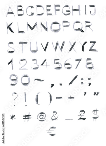 English unique hand drawn alphabet. Lettering, typography.