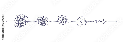 Chaos simplifying, problem solving and business solution searching challenge concept vector illustration set. Complex and easy simple way from start to end. Hand drawn doodle scribble chaos path lines