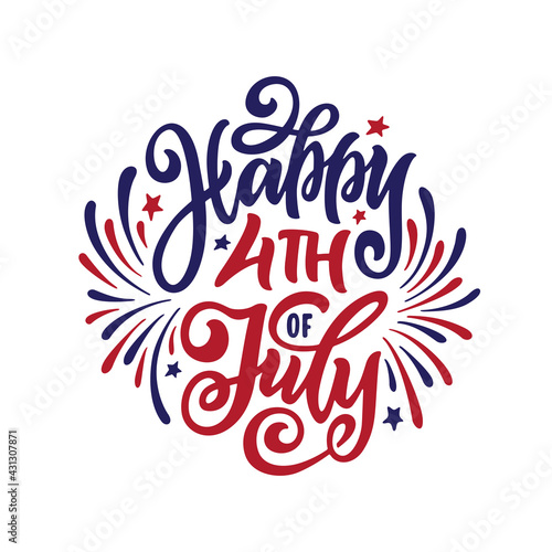 Happy 4th of July hand drawn lettering. American Independence day calligraphy. Vector illustration.