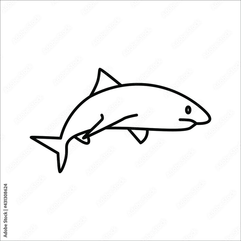 Vector illustration of a black silhouette shark. Icon fish shark side view profile on white background. color editable eps 10 Vector illustration of a black silhouette shark. Icon fish shark side view profile on white background. color editable eps 10