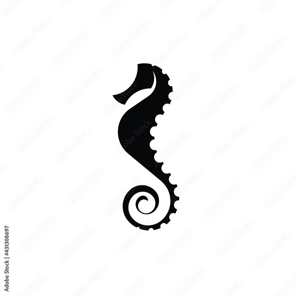 Fototapeta premium Seahorse logo silhouette design - underwater animal sea marine fish wild life vector illustration nautical swimming horse fish adorable diving dive tiny dragon