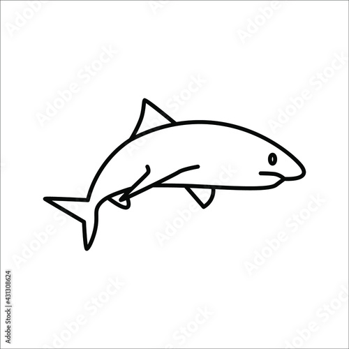 Vector illustration of a black silhouette shark. Icon fish shark side view profile on white background. color editable eps 10