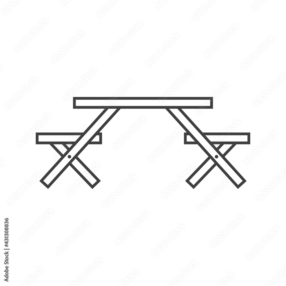 Mesa de picnic con asientos de madera con lineas de color gris Mesa de picnic con asientos de madera con lineas de color gris