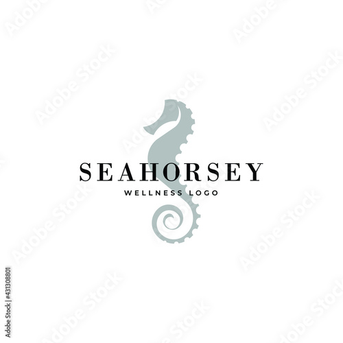 Seahorse logo silhouette design - underwater animal sea marine fish wild life vector illustration nautical swimming horse fish adorable diving dive tiny dragon