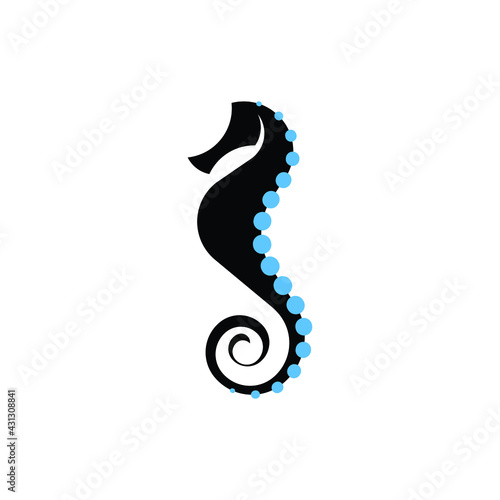 Seahorse logo silhouette design - underwater animal sea marine fish wild life vector illustration nautical swimming horse fish adorable diving dive tiny dragon