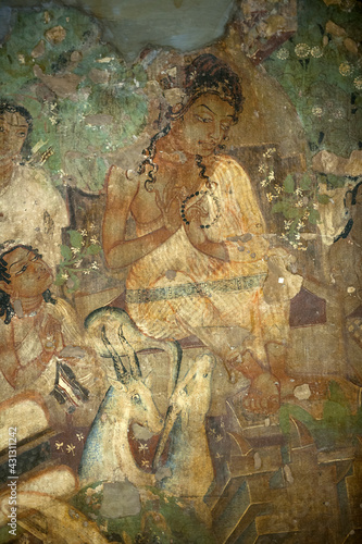  Ajanta Cave 1
Buddha preaching and deer listening