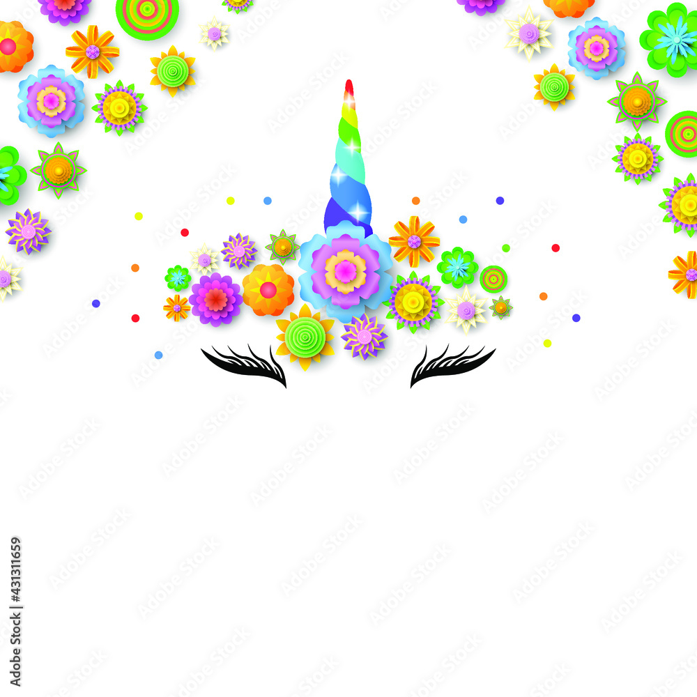 Fabulous Abstract Color Cute Unicorn Horn Flowers Rainbow Shadow Vector Design Card Style