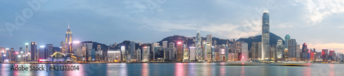 magnificent night view of skyline panorama from across Victoria Harbor, Hong Kong island, China