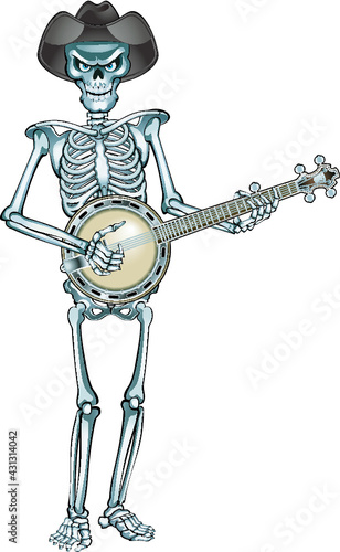 human skeleton playing banjo