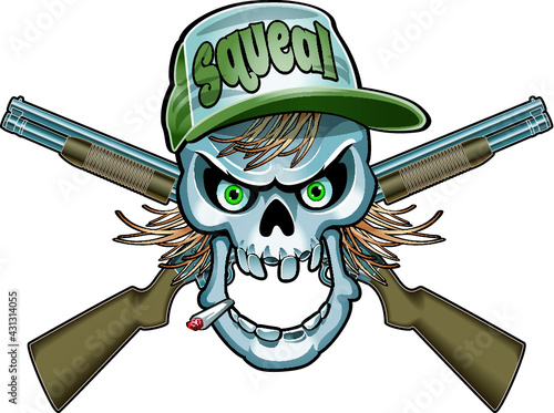 hillbilly skull with crossed shotguns