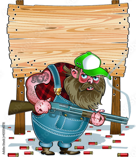 cartoon caricature of hillbilly with shotgun