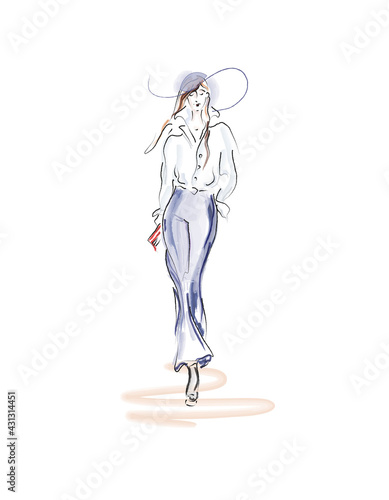 Woman. Watercolor. Sketch. Hand-draw.