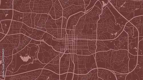 Red Raleigh city area vector background map, streets and water cartography illustration.