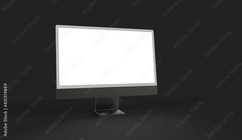 Realistic 3D Computer, with a white screen, isolated on a background Realistic 3D Computer, with a white screen, isolated on a background