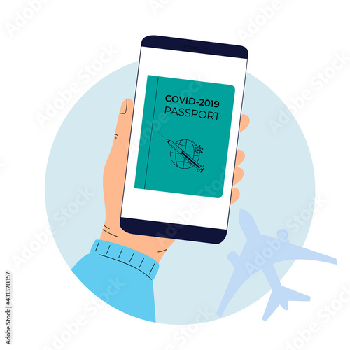 Digital vaccination passport to pass control in the airport. Covid-19 Pandemic vaccination proof.