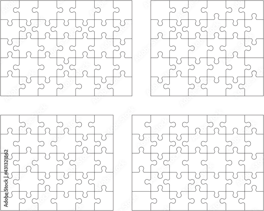 Set of four white puzzle, separate pieces Set of four white puzzle, separate pieces