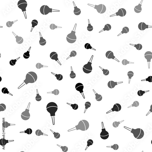 Black Enema icon isolated seamless pattern on white background. Enema with a plastic tip. Medical pear. Vector