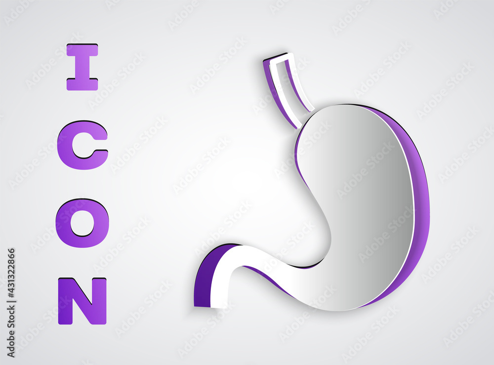 Fototapeta premium Paper cut Human stomach icon isolated on grey background. Paper art style. Vector
