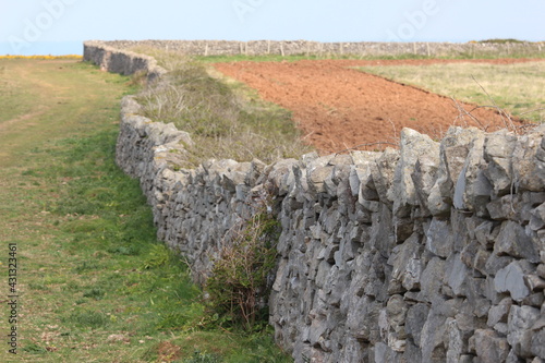 A landscape photograph of farmland on the Gower, Worm's Head. South Wales coast