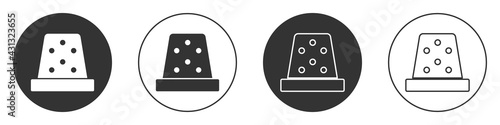 Black Thimble for sewing icon isolated on white background. Circle button. Vector