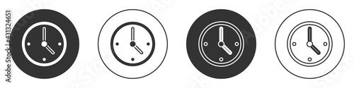 Black Clock icon isolated on white background. Time symbol. Circle button. Vector