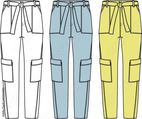 vector flat sketch cargo pocket trousers design for women