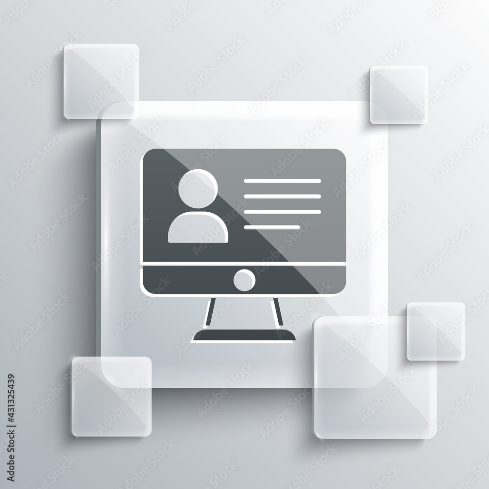 Grey Online class icon isolated on grey background. Online education concept. Square glass panels. Vector Grey Online class icon isolated on grey background. Online education concept. Square glass panels. Vector