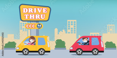 Drive thru window and stay safe in quarantine vector animation.