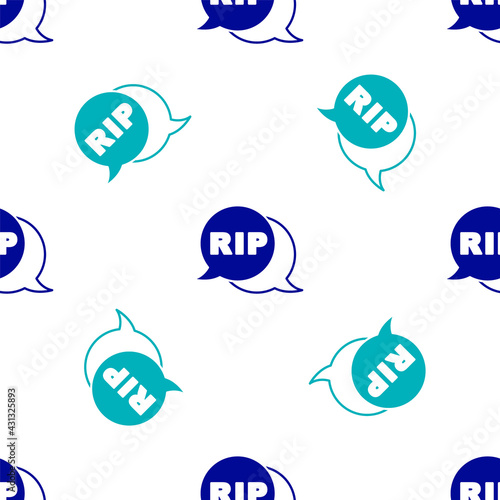 Blue Speech bubble rip death icon isolated seamless pattern on white background. Vector