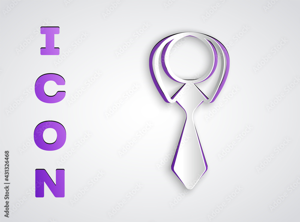 Paper cut Tie icon isolated on grey background. Necktie and neckcloth symbol. Paper art style. Vector Paper cut Tie icon isolated on grey background. Necktie and neckcloth symbol. Paper art style. Vector