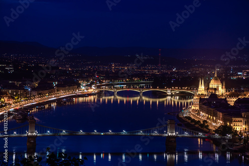 Hungary, Budapest at night view from Gellert mountain on the night city