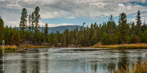 Peaceful view of Firehole River in Yellowstone National Park