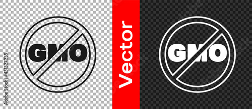 Black No GMO icon isolated on transparent background. Genetically modified organism acronym. Dna food modification. Vector