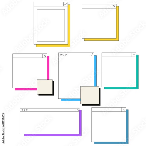 Pop up windows and frames with white space inside and colorful shadows