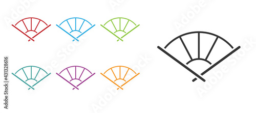Black Traditional paper chinese or japanese folding fan icon isolated on white background. Set icons colorful. Vector