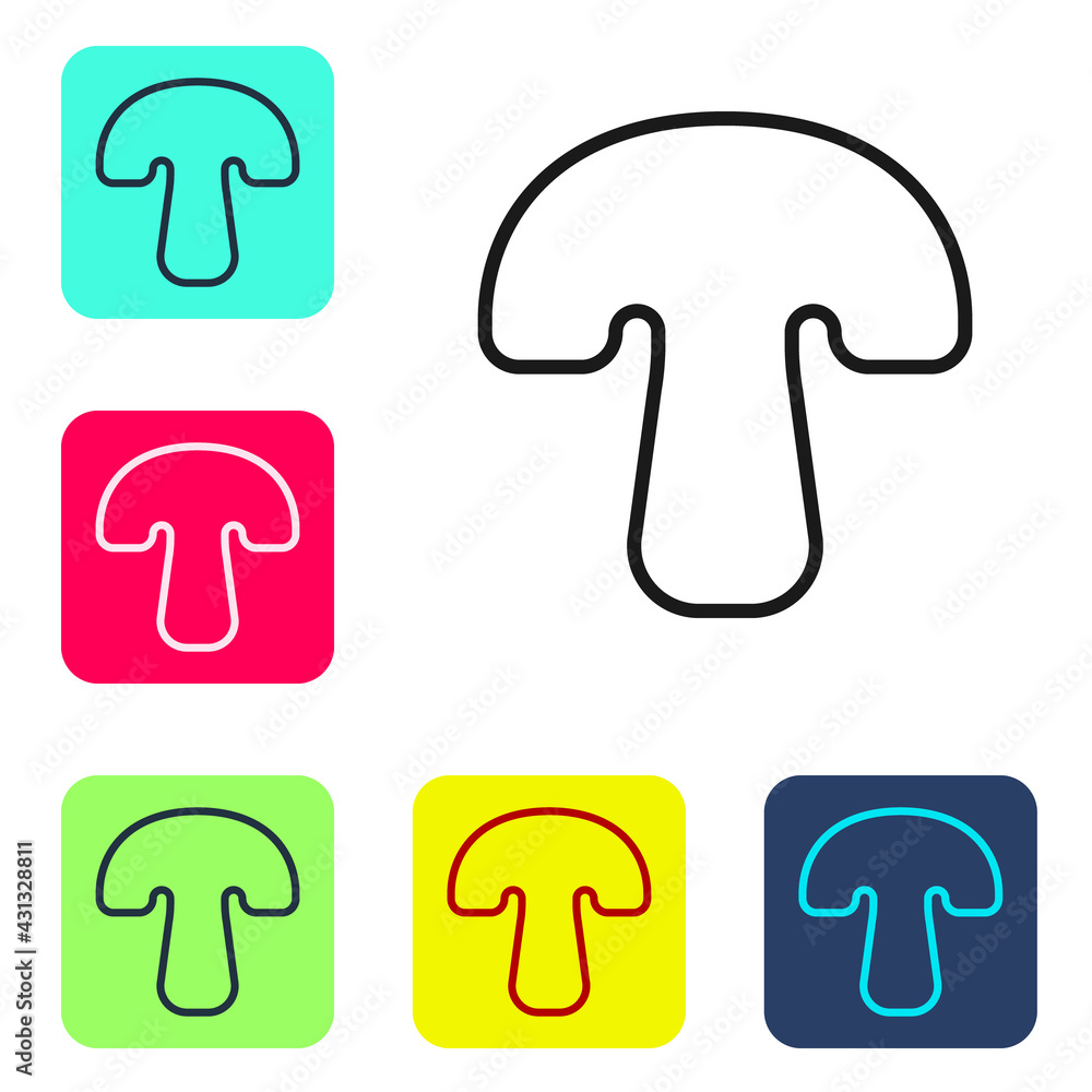Black line Mushroom icon isolated on white background. Set icons in color square buttons. Vector Black line Mushroom icon isolated on white background. Set icons in color square buttons. Vector