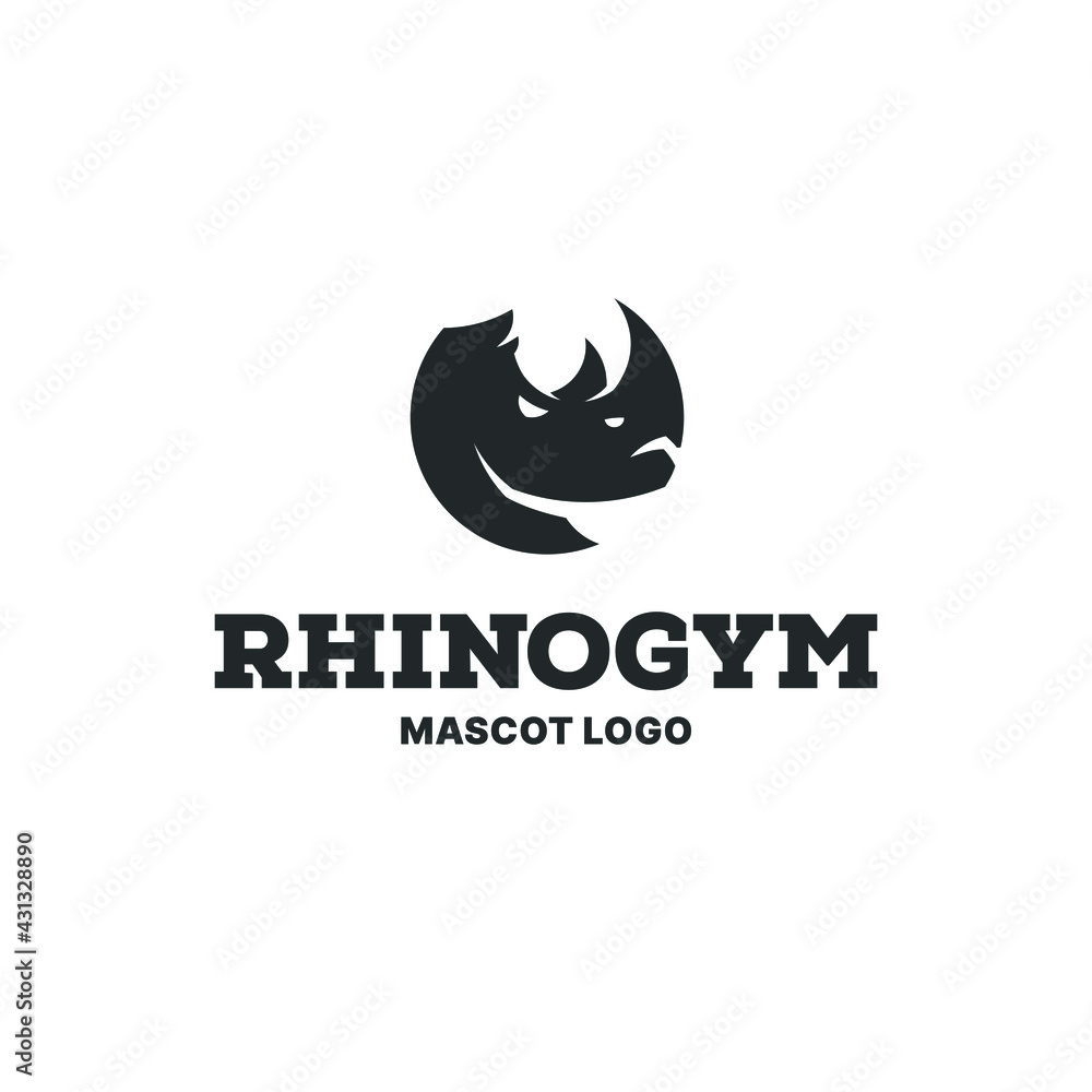Obraz premium Rhino Logo Mascot - Rhinoceros silhouette horned charge zoo dangerous angry heavy powerful strength big gym lifting muscle