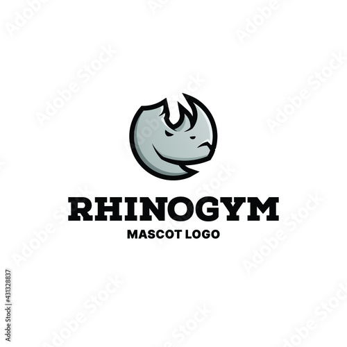Rhino Logo Mascot - Rhinoceros silhouette horned charge zoo dangerous angry heavy powerful strength big gym lifting muscle