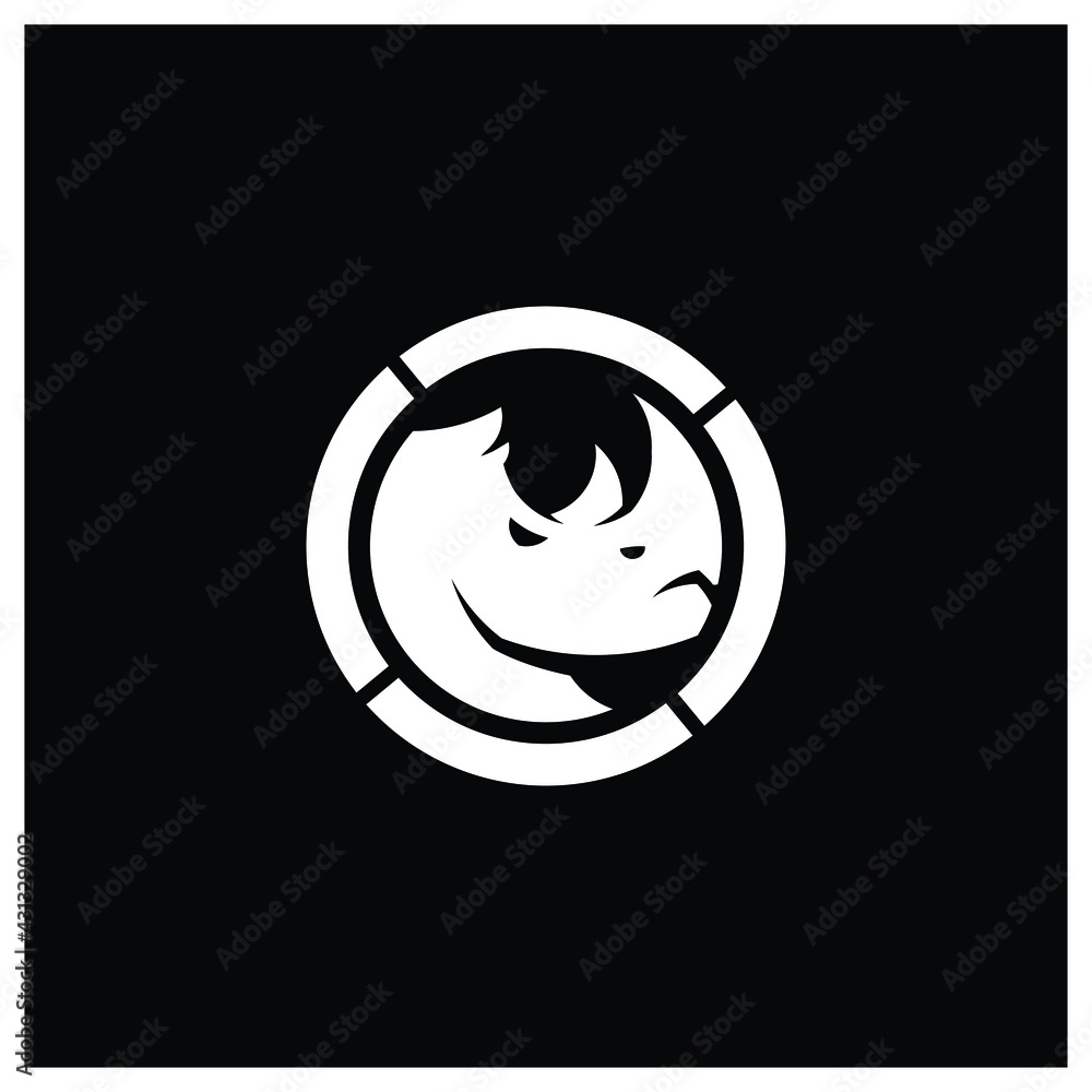Obraz premium Rhino Logo Mascot - Rhinoceros silhouette horned charge zoo dangerous angry heavy powerful strength big gym lifting muscle