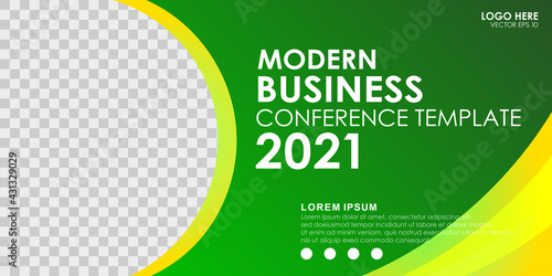 Abstract green banner design template. Modern  geometric background for business conference 2021. Vector