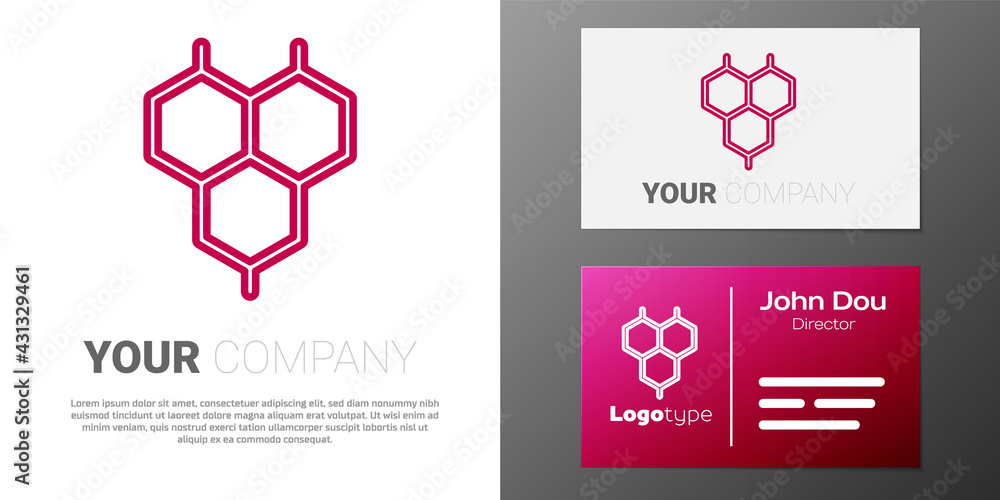 Logotype line Chemical formula icon isolated on white background. Abstract hexagon for innovation medicine, health, research and science. Logo design template element. Vector