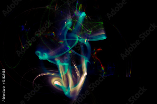 Abstract forms of light. 3D representation or 3D illustration of the international day of light. Digital art on neutral background