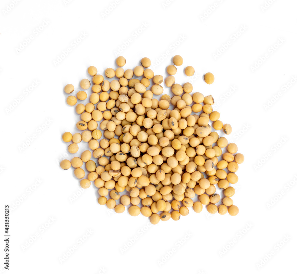 Pile of Soybeans isolated on white background, top view Pile of Soybeans isolated on white background, top view