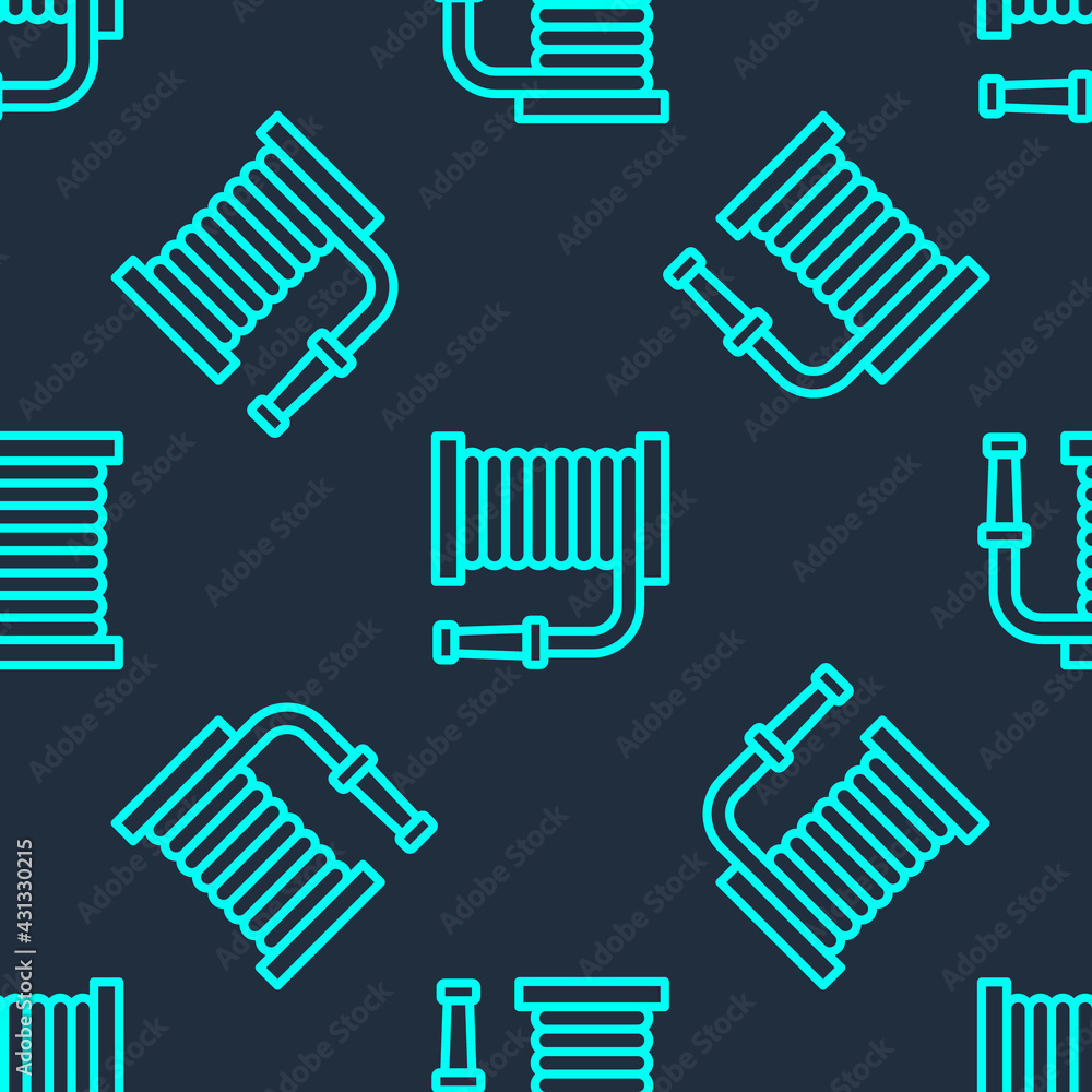 Green line Fire hose reel icon isolated seamless pattern on blue background. Vector Green line Fire hose reel icon isolated seamless pattern on blue background. Vector