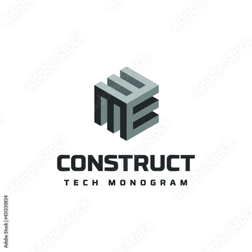 Square Cube Logo - block element perspective geometric abstract design vector line art geometry shape grid mosaic