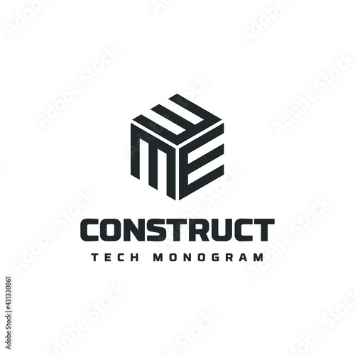 Square Cube Logo - block element perspective geometric abstract design vector line art geometry shape grid mosaic