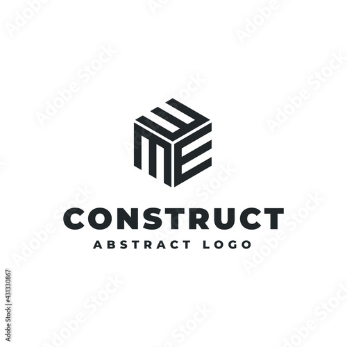 Square Cube Logo - block element perspective geometric abstract design vector line art geometry shape grid mosaic