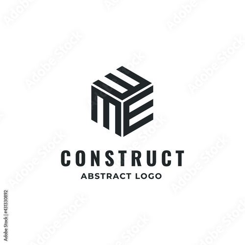 Square Cube Logo - block element perspective geometric abstract design vector line art geometry shape grid mosaic